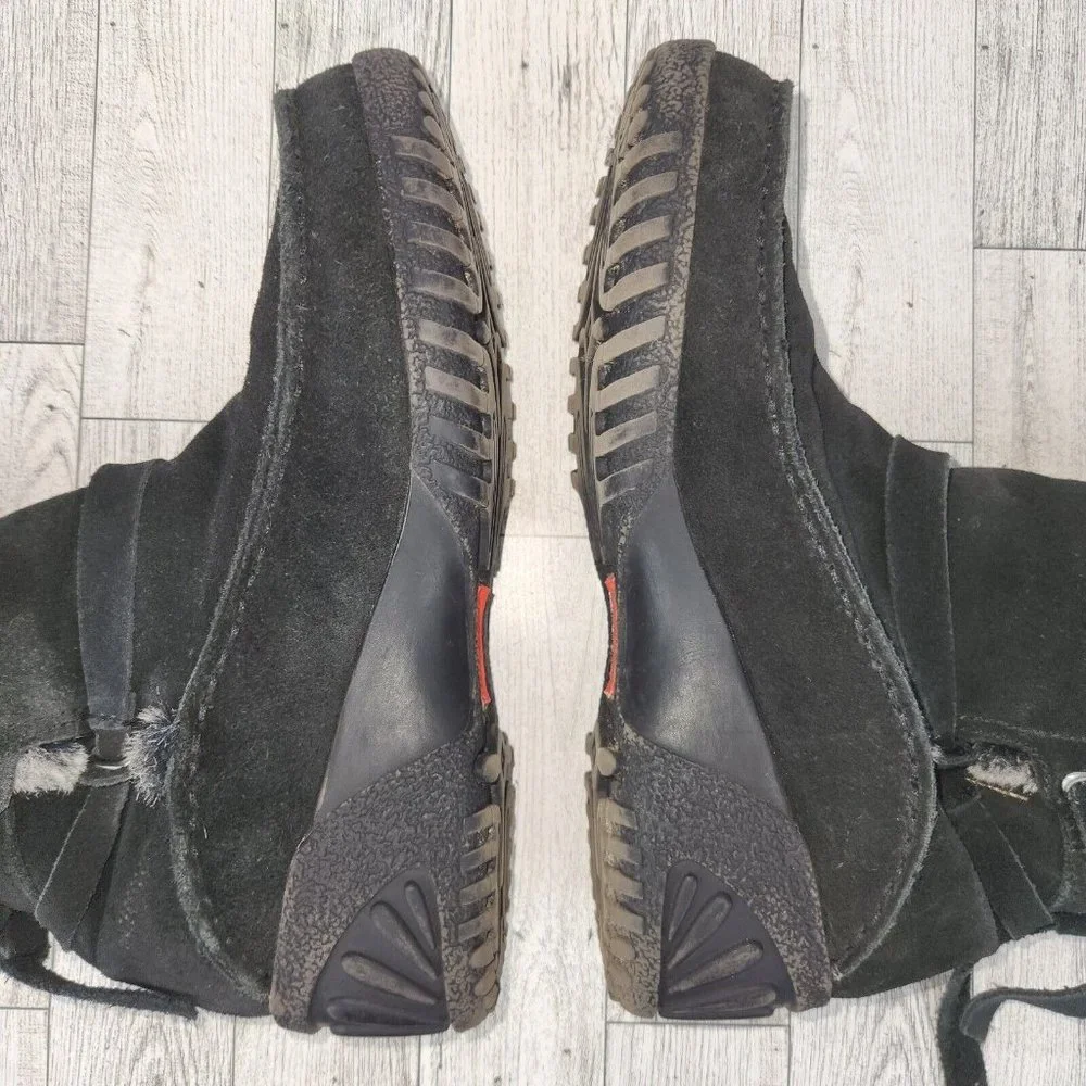 Khombu Womens Ankle Boots Size 7 Black Leather Faux Fur Collar, Leather Tie Up